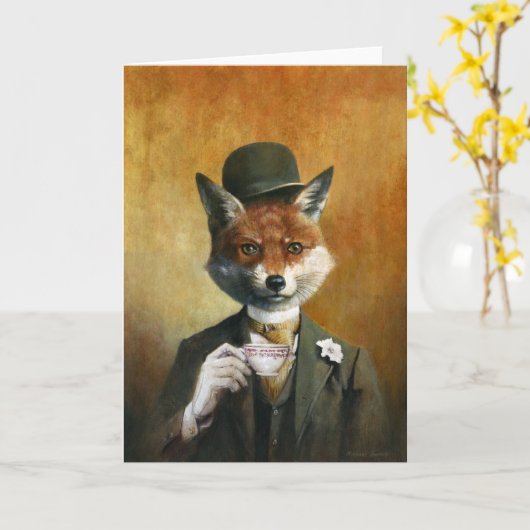 Teatime Mr Fox Greetings card Karte (Gelbe Blume)