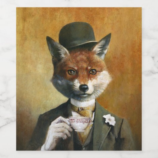 Teatime Mr Fox Weinetikett (Einzelnes Label)