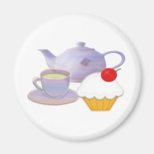 Teatime und Kirschkuchenkunstgeschenke Magnet