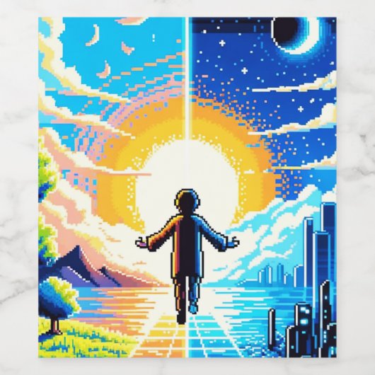 Tech and Nature Harmony - 8-Bit Pixel Art Weinetikett (Einzelnes Label)