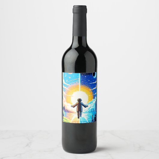 Tech and Nature Harmony - 8-Bit Pixel Art Weinetikett (Vorderseite)