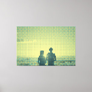 Tech Black&Cyan Halftone Effect Couple Beach Leinwanddruck