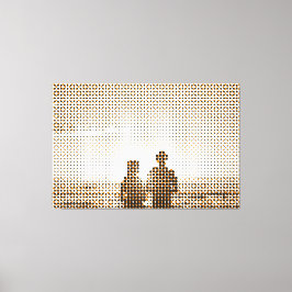 Tech Black&Orange Halftone Effekt Couple Beach Leinwanddruck