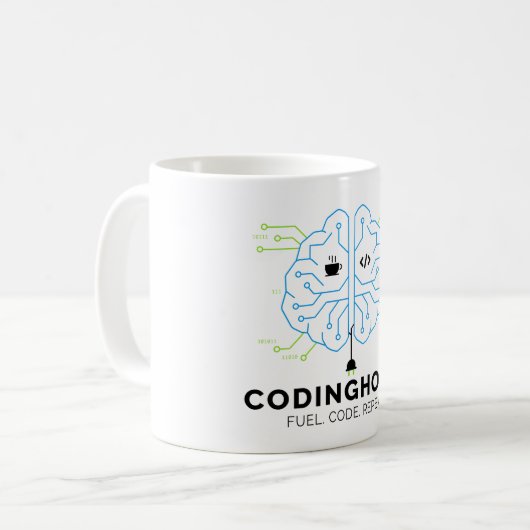Tech Brain Coding Tasse für Programmierer & Coder (Vorderseite Links)