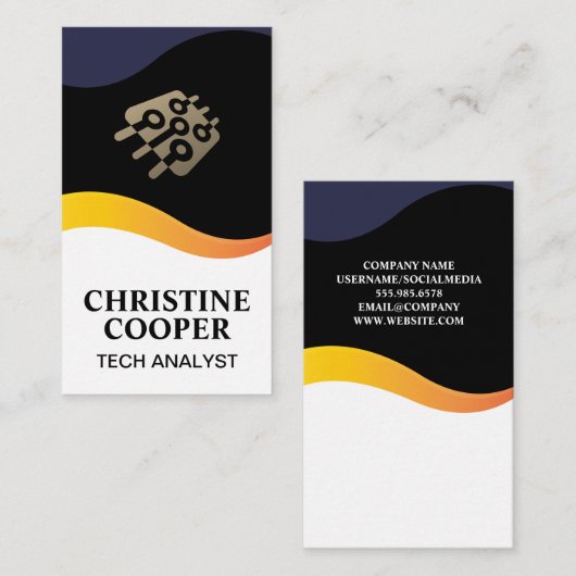 Tech-Chip-Logo | Wave Design Business Card Visitenkarte (Vorne/Hinten)