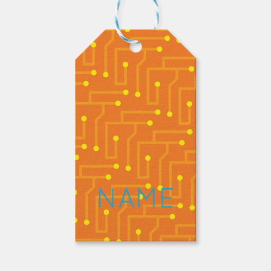 Tech Circuit Board orangefarbener NAME Moderner Sp Geschenkanhänger (Vorderseite)