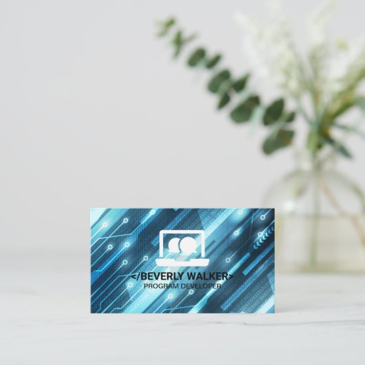 Tech-Computer-Logo | Hintergrund zum Binärcode Visitenkarte (Stehend Vorderseite)