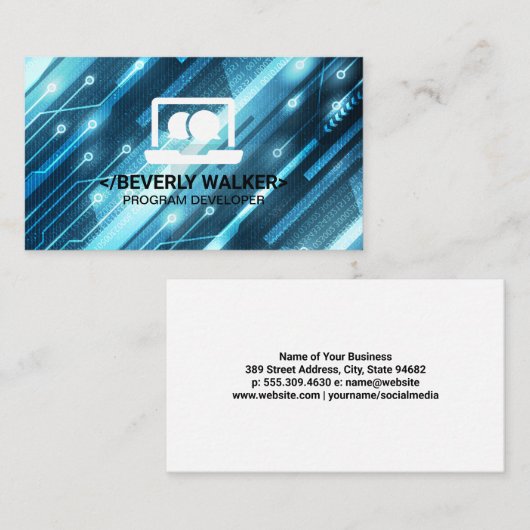 Tech-Computer-Logo | Hintergrund zum Binärcode Visitenkarte (Vorne/Hinten)