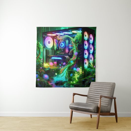 Tech Dschungel: Die Natur trifft Neon in einer Gam Wandteppich (Beispiel)
