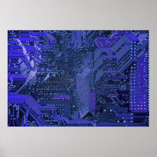 Tech Electronics, blaues Cyber-Schalttafel Poster