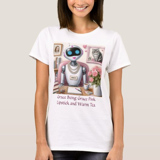 Tech Girls AI Robot Pink Sparkle T-Shirt (Vorderseite)