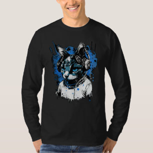 Tech House Dj Katze Regenbogen Kopfhörer Musik T-Shirt