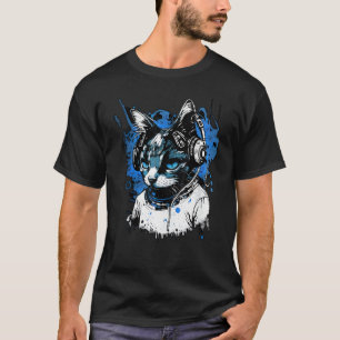 Tech House Dj Katze Regenbogen Kopfhörer Musik T-Shirt