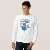 Tech Leben = Superheld Leben – Lustiges Programmie Sweatshirt (Vorne ganz)