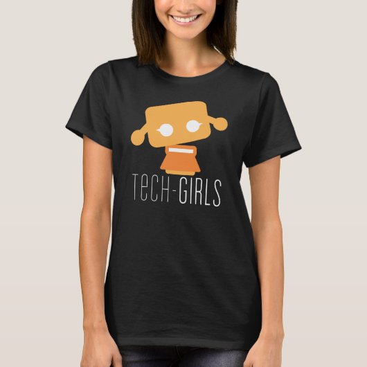 Tech-Mädchen-schwarzer T - Shirt mit orange Punkt (Vorderseite)