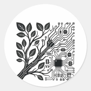 Tech-Natur-Fusion Minimalistische Schaltkreis-Zwei Runder Aufkleber