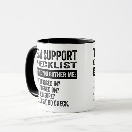 TECH SUPPORT CHECKLIST TASSE (Vorderseite Links)