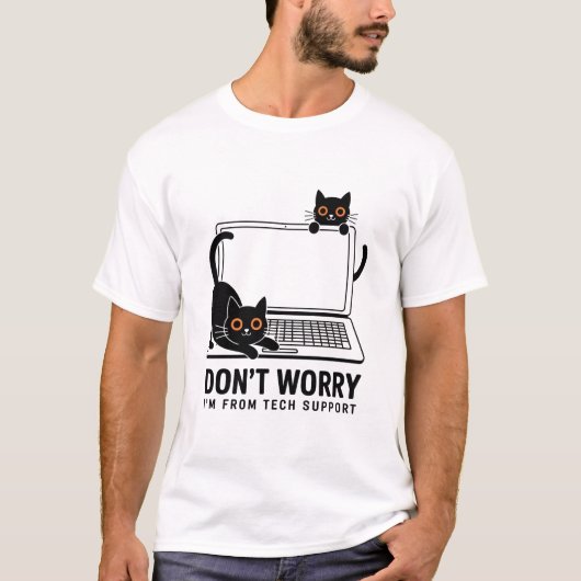 Tech-Support-Katze – Lustiger IT- / Geek-Humor T-Shirt (Vorderseite)