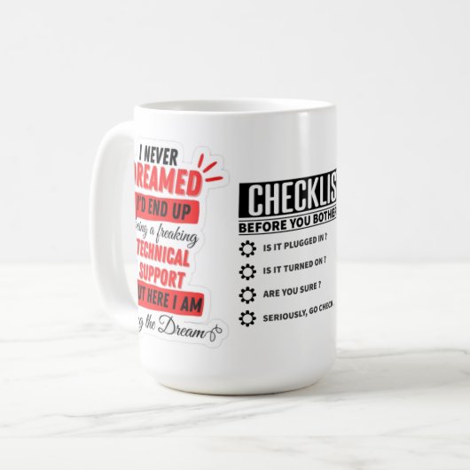 Tech support Mok checklist Kaffeetasse (Vorderseite Links)