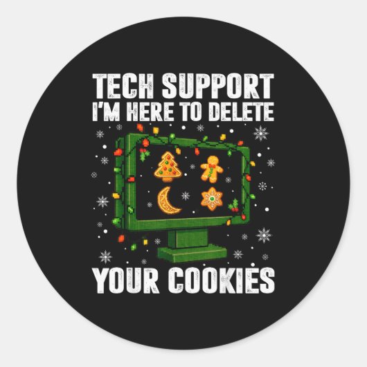Tech Suprt Delete Your Cookies Men Ugly Christmas Runder Aufkleber (Vorderseite)