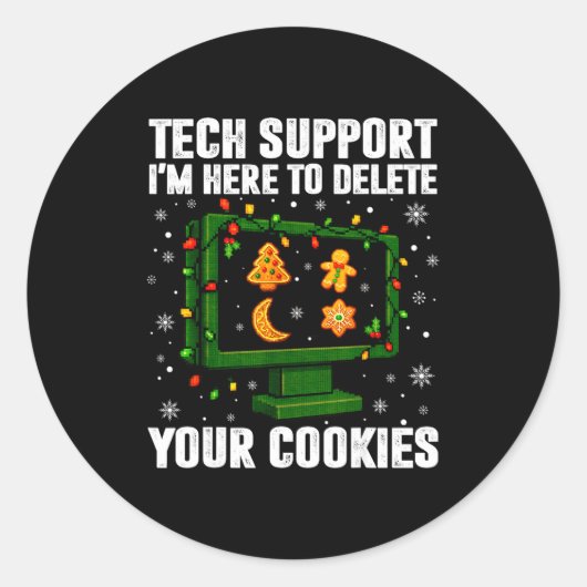 Tech Suprt Delete Your Cookies Men Ugly Christmas Runder Aufkleber (Vorderseite)