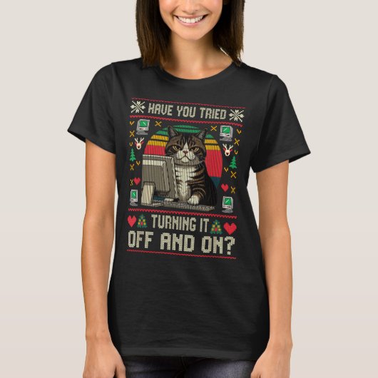 Tech Suprts Cat Engineer Computer Ugly Christmas S T-Shirt (Vorderseite)