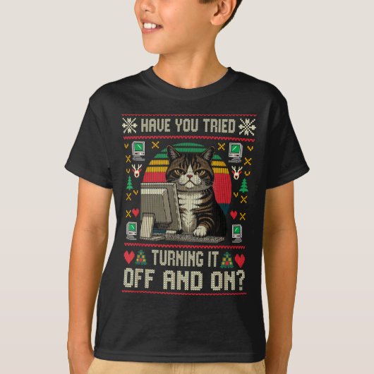 Tech Suprts Cat Engineer Computer Ugly Christmas S T-Shirt (Vorderseite)