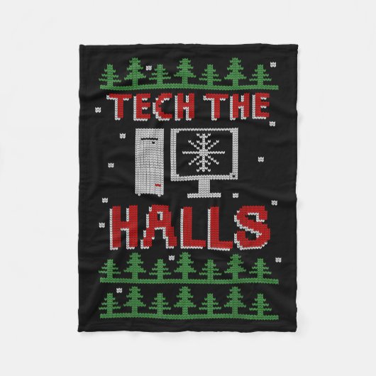 Tech The Halls Ugly Computer Geek Festive Christma Fleecedecke (Vorderseite)