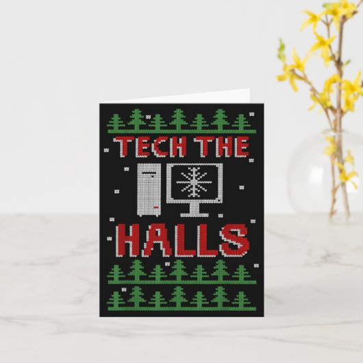 Tech The Halls Ugly Computer Geek Festive Christma Karte (Gelbe Blume)