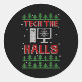 Tech The Halls Ugly Computer Geek Festive Christma Runder Aufkleber (Vorderseite)