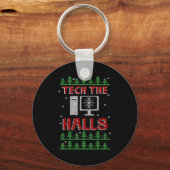 Tech The Halls Ugly Computer Geek Festive Christma Schlüsselanhänger (Vorderseite)