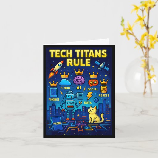 Tech Titans Rule Funny Big Technology Satire Wer G Karte (Gelbe Blume)