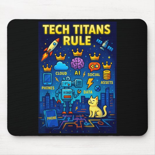 Tech Titans Rule Funny Big Technology Satire Wer G Mousepad (Vorne)