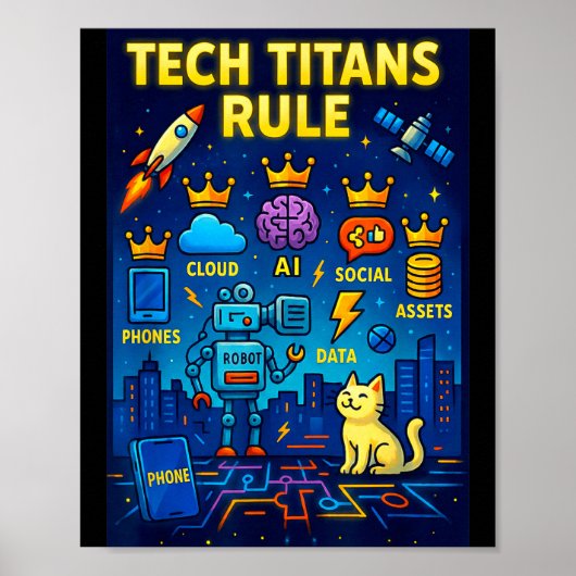 Tech Titans Rule Funny Big Technology Satire Wer G Poster (Vorne)