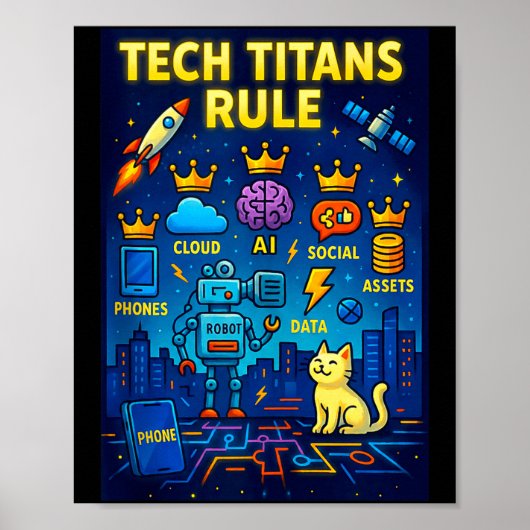 Tech Titans Rule Funny Big Technology Satire Wer G Poster (Vorne)