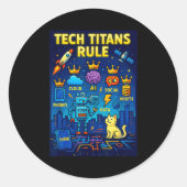 Tech Titans Rule Funny Big Technology Satire Wer G Runder Aufkleber (Vorderseite)