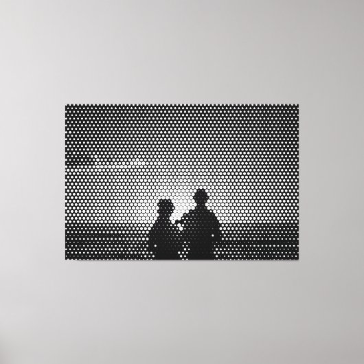 Tech White & Black Halftone Effect Couple on Beach Leinwanddruck (Vorderseite)
