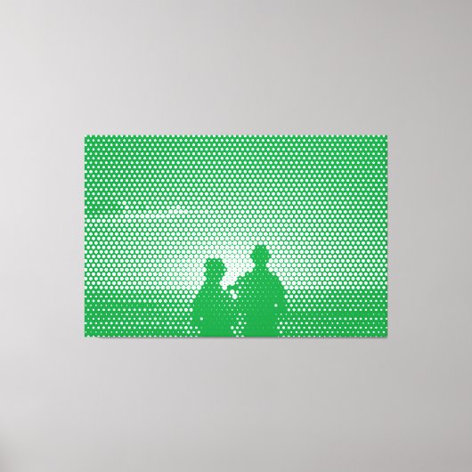 Tech White&Green Halftone Effect Couple on Beach Leinwanddruck (Vorderseite)