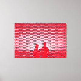 Tech White&Red Halftone Effect Couple on Beach Leinwanddruck