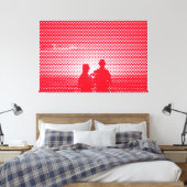 Tech White&Red Halftone Effect Couple on Beach Leinwanddruck (Insitu (Schlafzimmer))