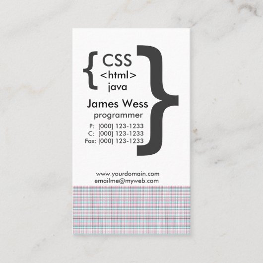 Techie Java CSS Computer-Netz-Programmierer Visitenkarte (Vorderseite)