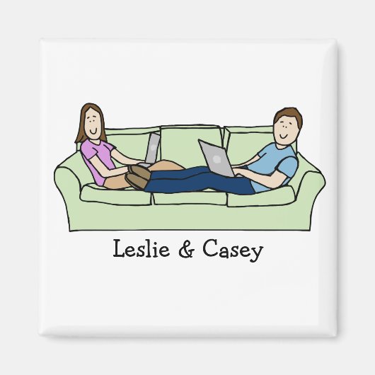 Techie-Paar - personalisierter Cartoon Magnet (Vorne)