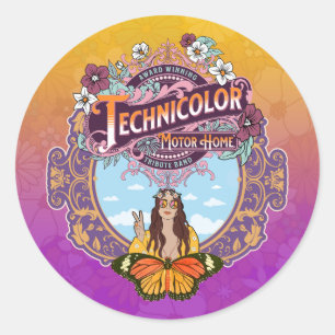 Technicolor Motor Zuhause Peace Runder Aufkleber
