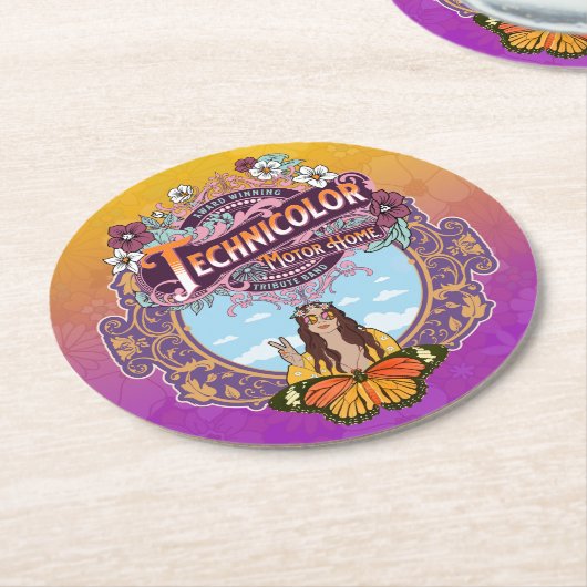 Technicolor Peace Runder Pappuntersetzer (Angewinkelt)