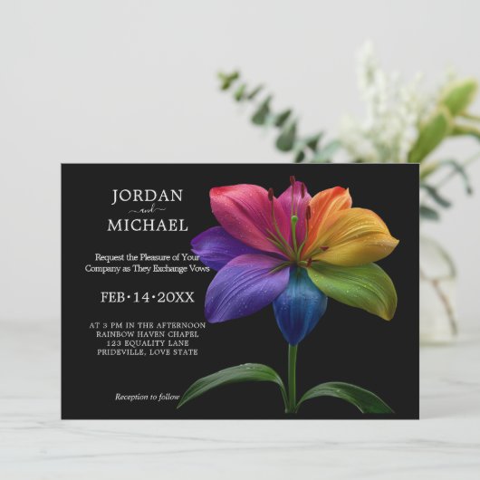 🌈 Technicolor Vows Wedding Einladung (Stehend Vorderseite)