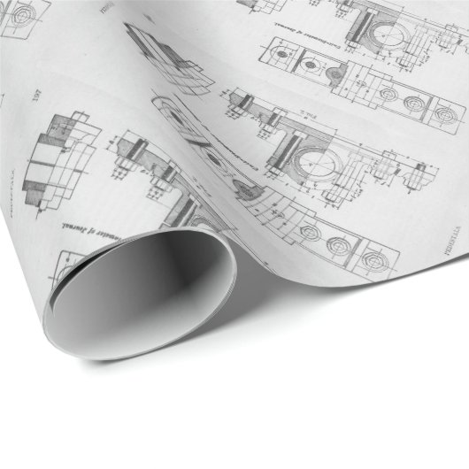 Technik-Plan-Maschinerie Vintag Geschenkpapier (Rolleneckpunkt)