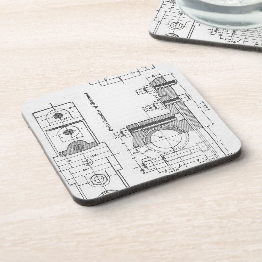 Technik-Plan-Maschinerie Vintag Untersetzer (Linke Seite)