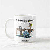 Technik-Support-Cartoon-Mann Kaffeetasse (Links)