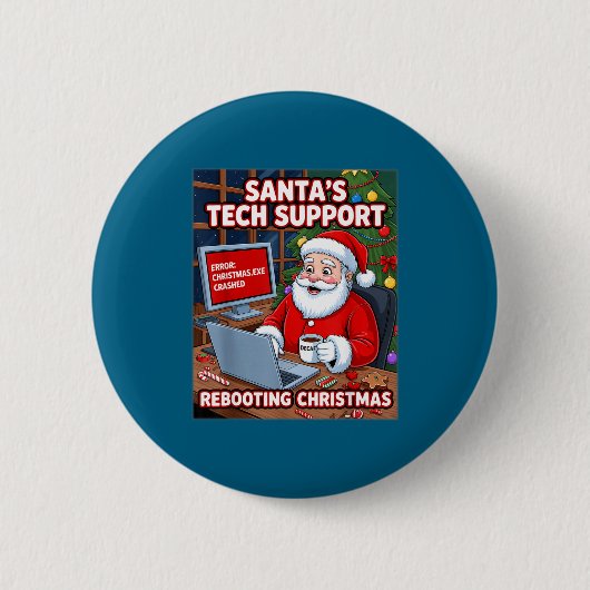 Technik-Weihnachtsmann-Support-T-Shirt neu starten Button (Vorderseite)
