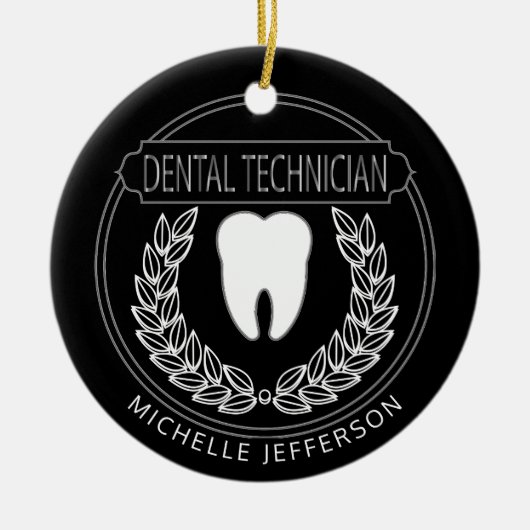 🦷 Techniker - Schwarz, Weiß und Silber Keramik Ornament (Vorne)